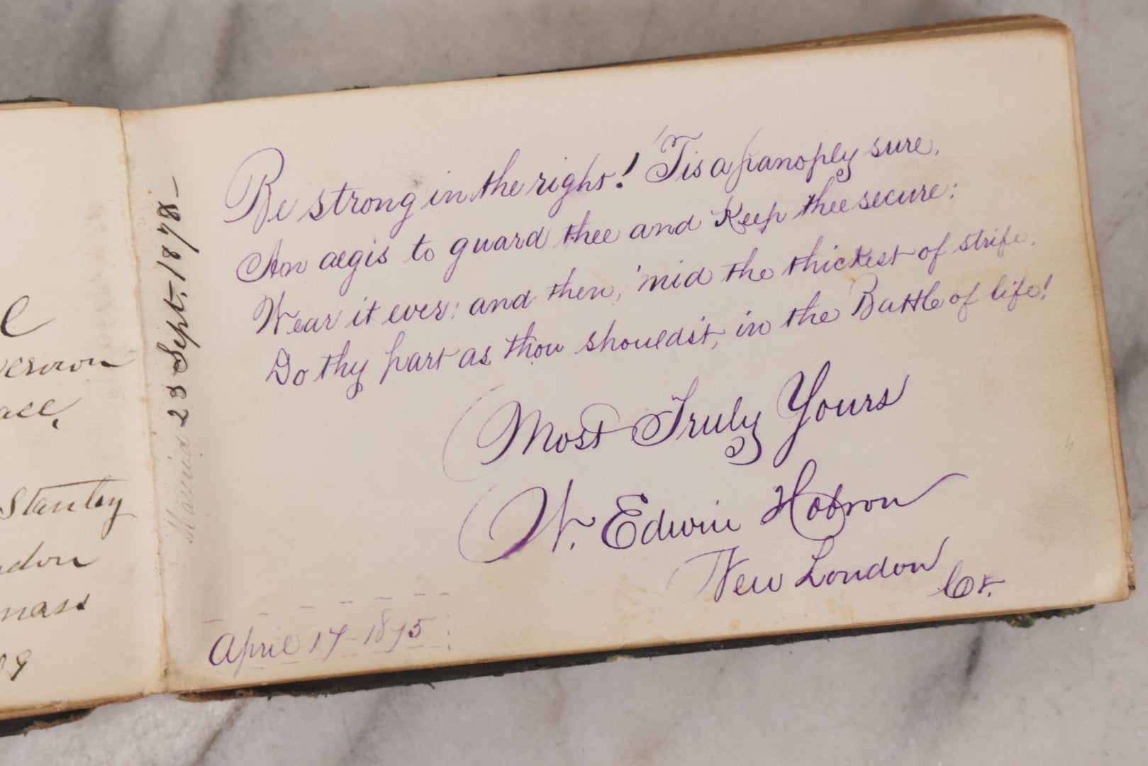 Lot 179 - Antique Autograph Book Belonging To “Stella,” Filled With Inscriptions And Signatures, Dated 1875–1881, Note Poor Condition