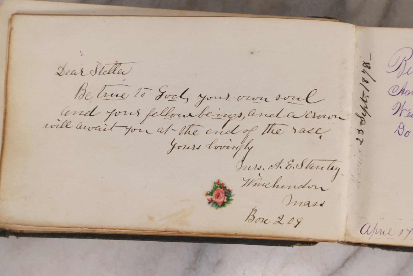 Lot 179 - Antique Autograph Book Belonging To “Stella,” Filled With Inscriptions And Signatures, Dated 1875–1881, Note Poor Condition
