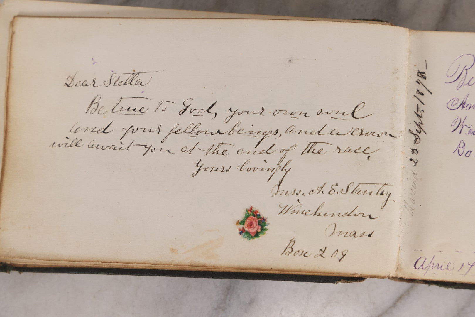 Lot 179 - Antique Autograph Book Belonging To “Stella,” Filled With Inscriptions And Signatures, Dated 1875–1881, Note Poor Condition