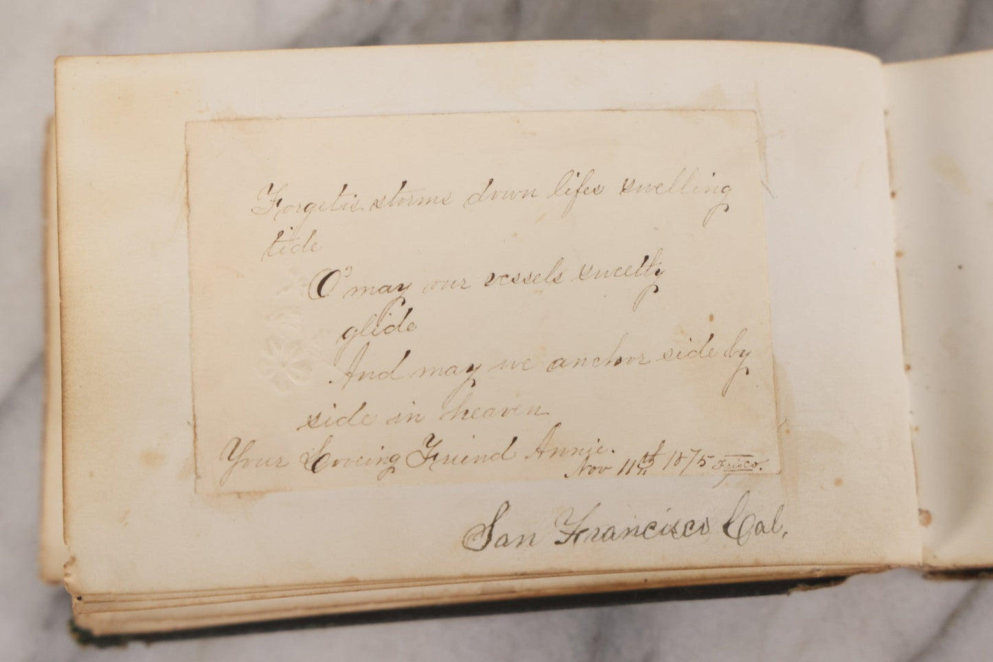 Lot 179 - Antique Autograph Book Belonging To “Stella,” Filled With Inscriptions And Signatures, Dated 1875–1881, Note Poor Condition