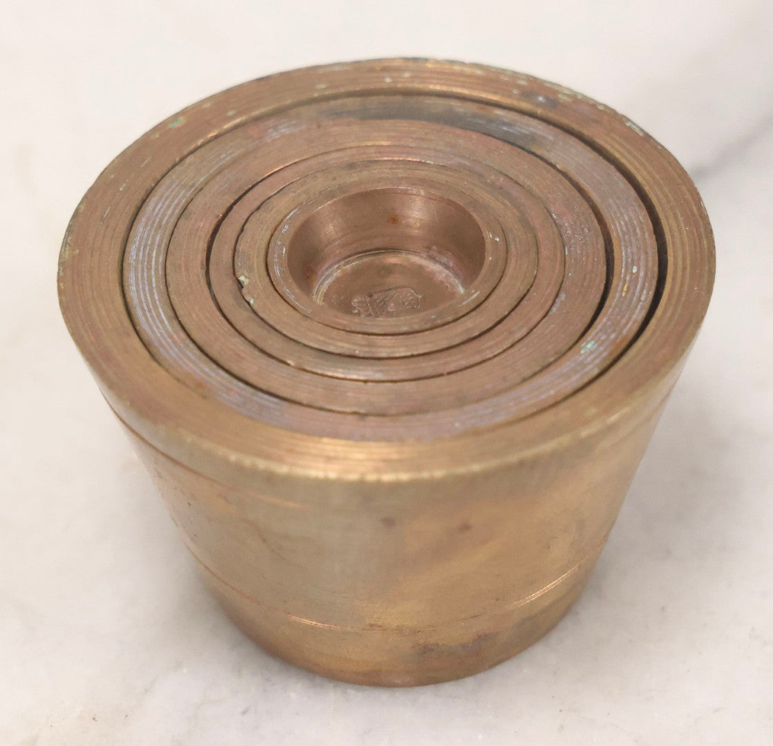 Lot 192 - Antique Bronze Nested Apothecary Or Military Measuring Cup Weight Set, Seven Pieces