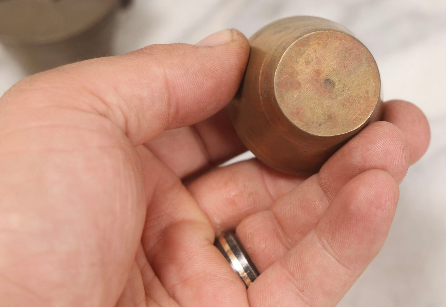 Lot 192 - Antique Bronze Nested Apothecary Or Military Measuring Cup Weight Set, Seven Pieces