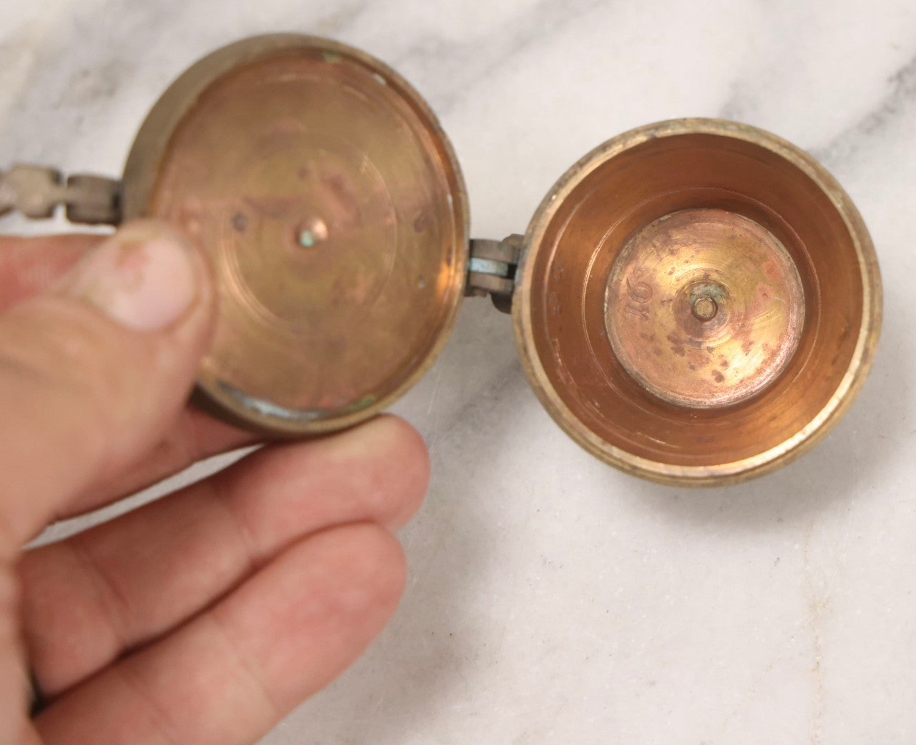 Lot 192 - Antique Bronze Nested Apothecary Or Military Measuring Cup Weight Set, Seven Pieces