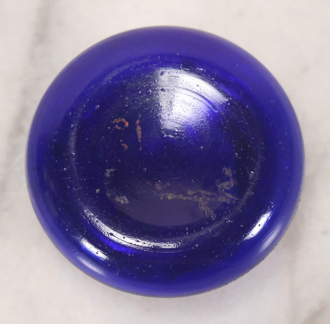 Lot 193 - Vintage Blue Glass Jar With Painted Blueberry Design And Brass Fittings, 1-1/8" H