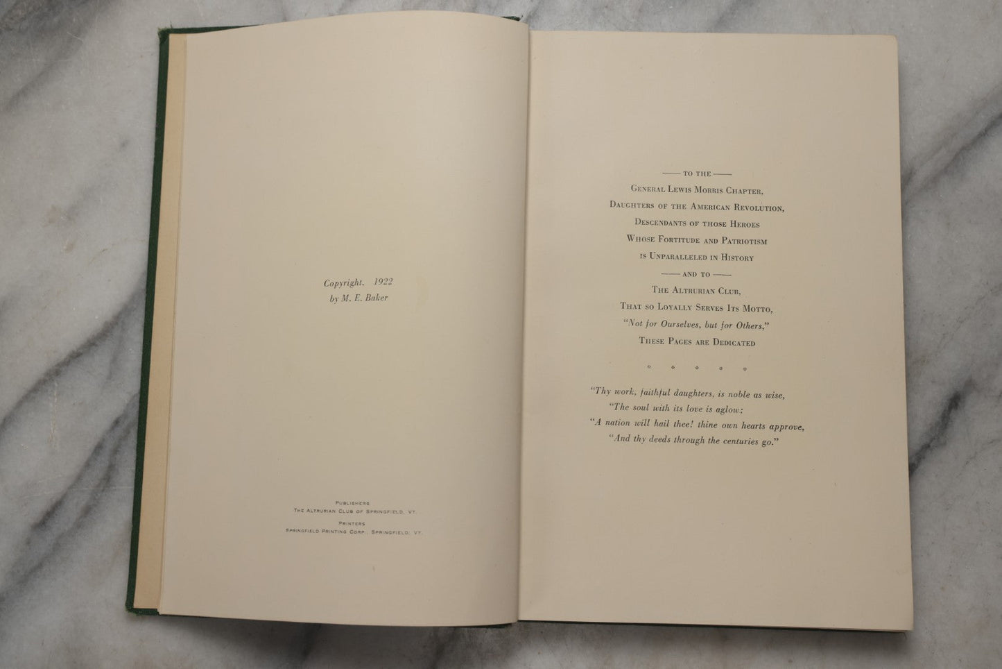 Lot 197 - "Folklore Of Springfield, Vermont" Antique Illustrated Local History Book By Mary Eva Baker, Published By The Altrurian Club Of Springfield, Springfield, Vermont, 1922