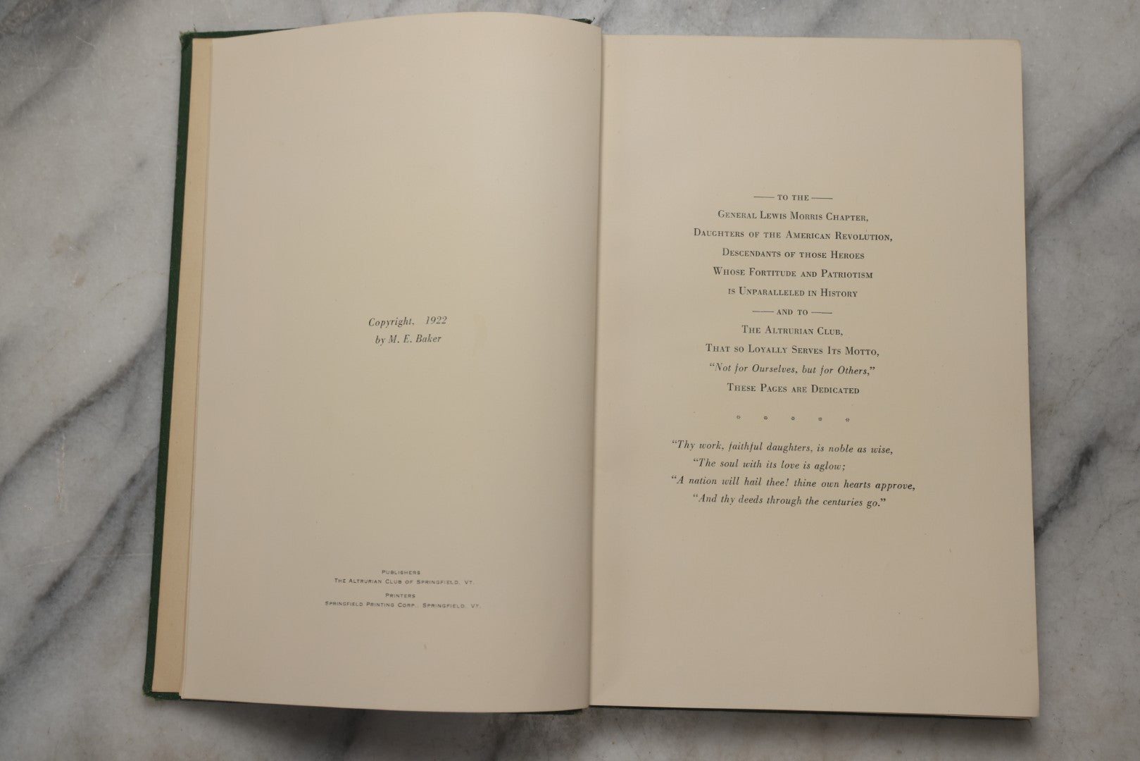 Lot 197 - "Folklore Of Springfield, Vermont" Antique Illustrated Local History Book By Mary Eva Baker, Published By The Altrurian Club Of Springfield, Springfield, Vermont, 1922