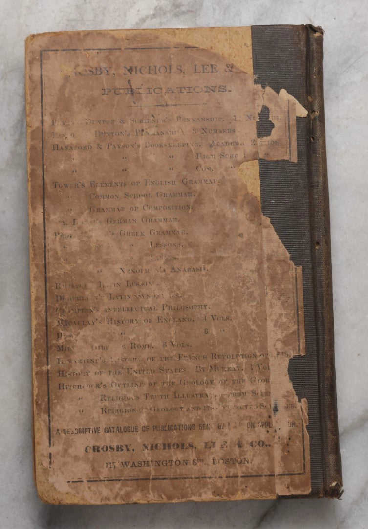 Lot 208 - "Paradise Lost: A Poem, In Twelve Books" Antique Book By John Milton, Published By Crosby, Nichols, Lee & Company, Boston, 1861