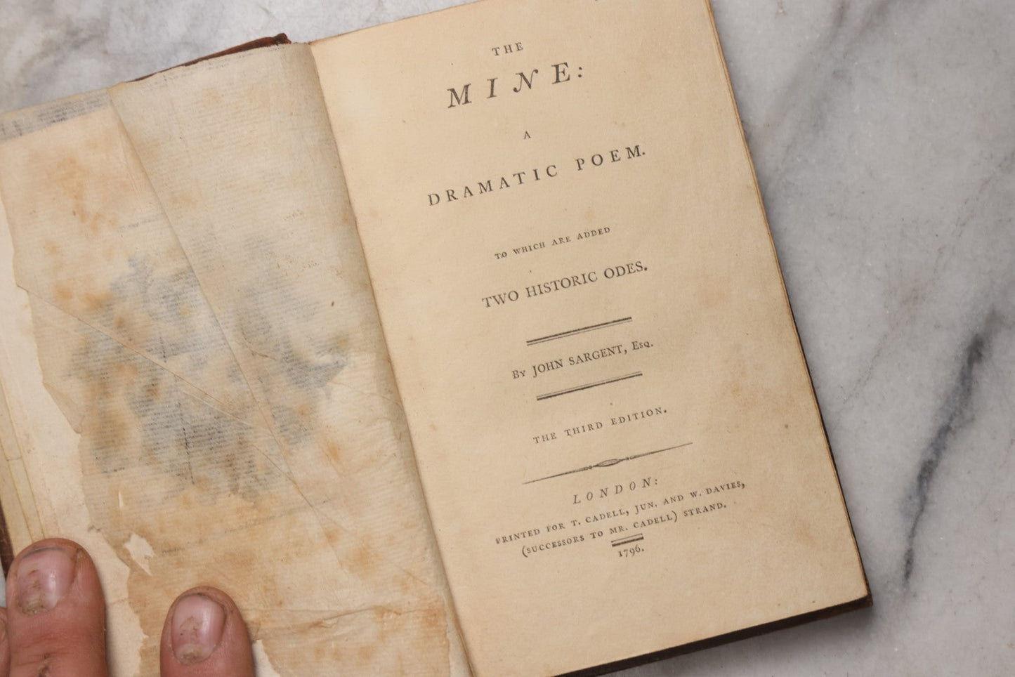 Lot 212 - "The Mine: A Dramatic Poem, To Which Are Added Two Historic Odes" Antique Book By John Sargent, Published By T. Cadell, Jun. And W. Davies, London, 1796