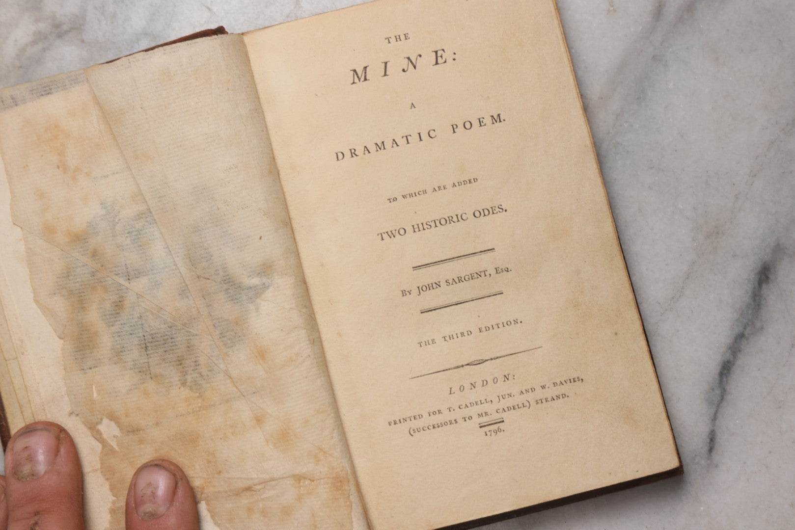 Lot 212 - "The Mine: A Dramatic Poem, To Which Are Added Two Historic Odes" Antique Book By John Sargent, Published By T. Cadell, Jun. And W. Davies, London, 1796