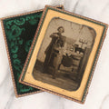 Lot 001 - Antique Half Plate Ambrotype Occupational Photograph Of Man Operating Apple Grinder And Cider Press, In Full Split Leatherette Case