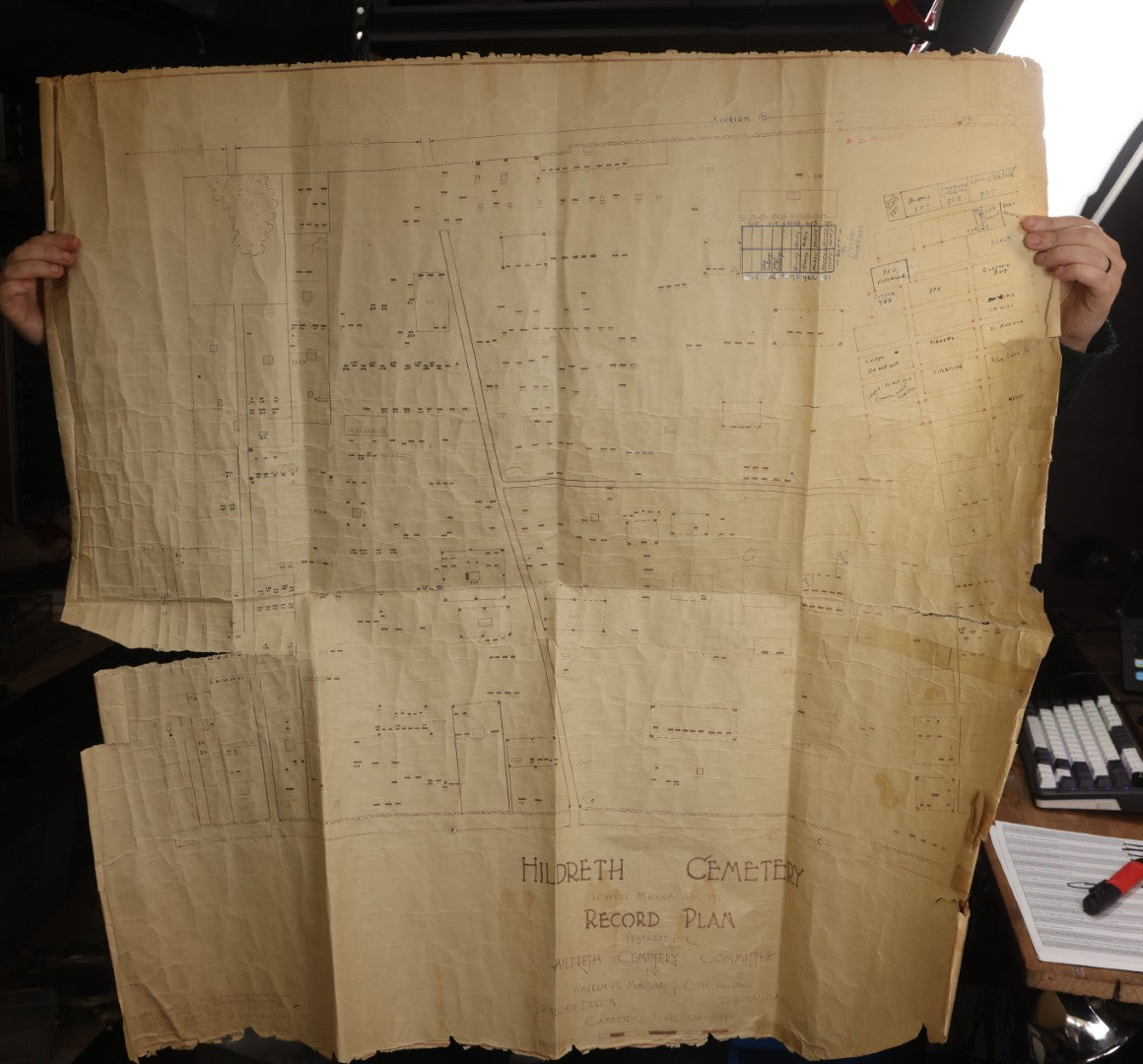 Lot 004 - Grouping Of Ten Vintage Massachusetts Cemetery Site Plans, Maps, And Survey Documents Including Dracut, Lowell, And Private Family Plots, Circa 1940–1960