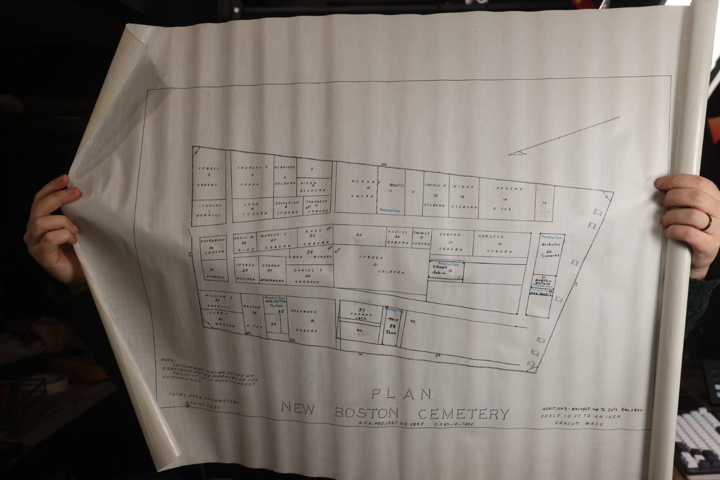 Lot 004 - Grouping Of Ten Vintage Massachusetts Cemetery Site Plans, Maps, And Survey Documents Including Dracut, Lowell, And Private Family Plots, Circa 1940–1960