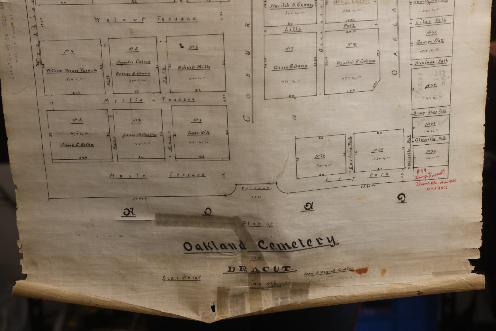 Lot 004 - Grouping Of Ten Vintage Massachusetts Cemetery Site Plans, Maps, And Survey Documents Including Dracut, Lowell, And Private Family Plots, Circa 1940–1960