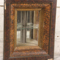Lot 016 - Antique Miniature Mirrored Corner Wall Shelf With Textured Paint Frame, Glass Interior Shelf, And Metal Mounting Bracket, 8-3/4" x 10-1/2"