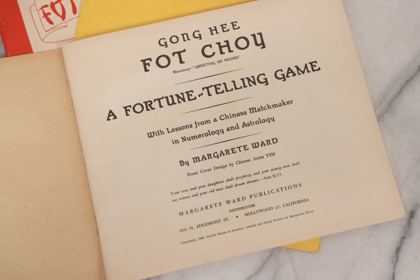 Lot 035 - Vintage "Gong Hee Fot Choy" Fortune-Telling Game Booklet With Folding Houses Chart, By Margarete Ward, Including Lessons In Astrology And Numerology, Twenty-First Edition, Copyright 1938