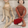 Lot 083 - Pair Of Antique Painted Composition Head Boudoir Dolls With Stuffed Fabric Bodies, 29" And 22" L