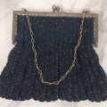 Lot 086 - Vintage Seed Bead Clutch Purse With Acorn Clasp And Chain Handle