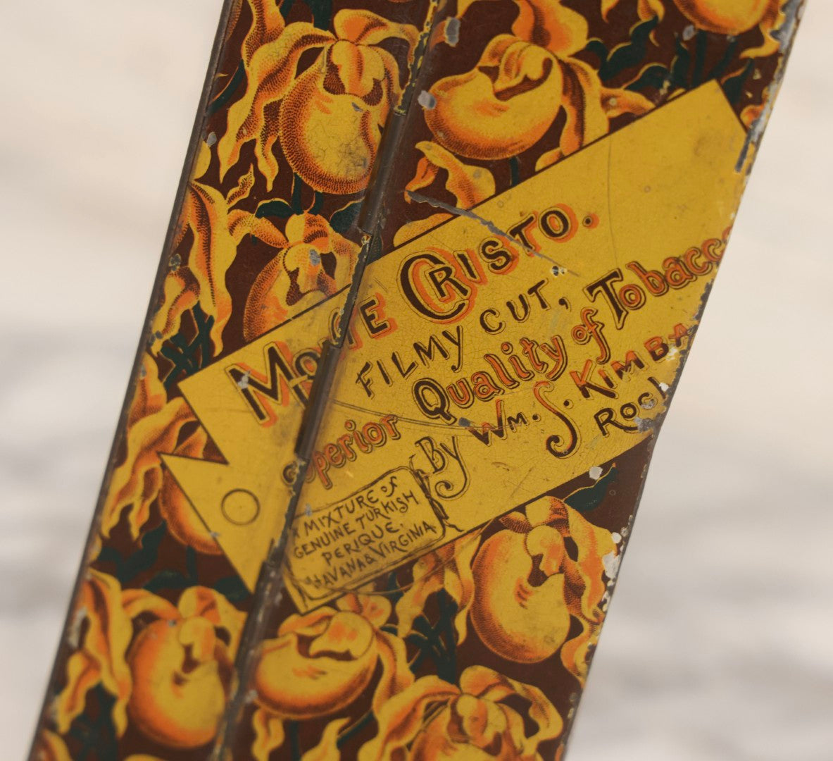 Lot 116 - Antique Wm. S. Kimball & Co. “Monte Cristo” Tobacco Tin With Hinged Lid And Color Lithographed Decoration