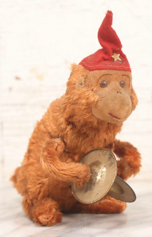 Lot 120 - Vintage Wind-Up Cymbal Toy Monkey Jolly Chimp With Red Felt Cap, Note Not Working