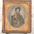 Lot 125 - Antique 1/6th Plate Ambrotype Photograph Of Young Woman Wearing Checked Scarf And Cape, In Half Leatherette Union Case