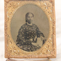Lot 130 - Antique 1/6th Plate Tintype Photograph Of Seated Woman Holding Book, With Brass Mat And Preserver, No Case