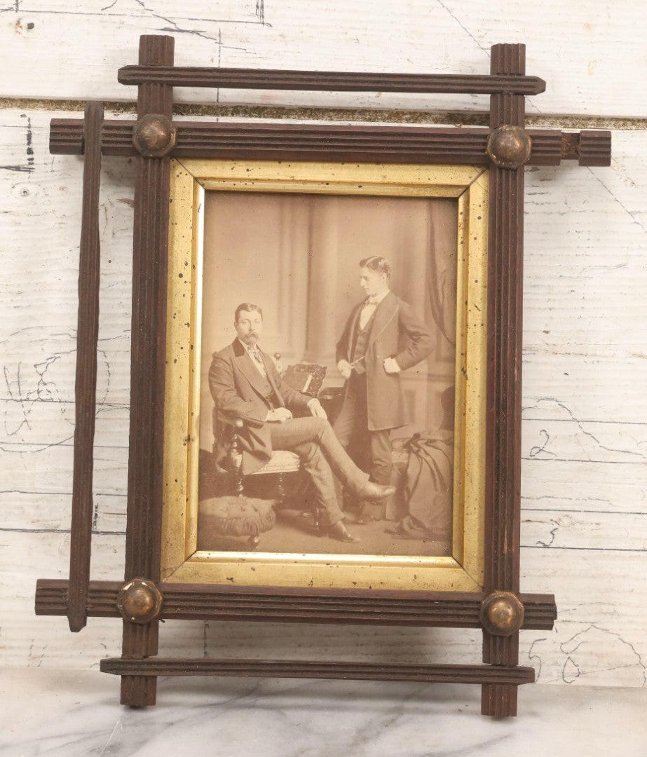 Lot 133 - Grouping Of Four Antique Victorian Wooden Double Frames With Gold Inner Borders And Decorative Cross-Bar Ornaments