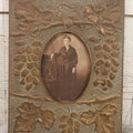 Lot 138 - Antique Hammered Brass Photo Frame With Grapes And Grape Leaves Motif, Missing Stand, 8-1/8" x 10"