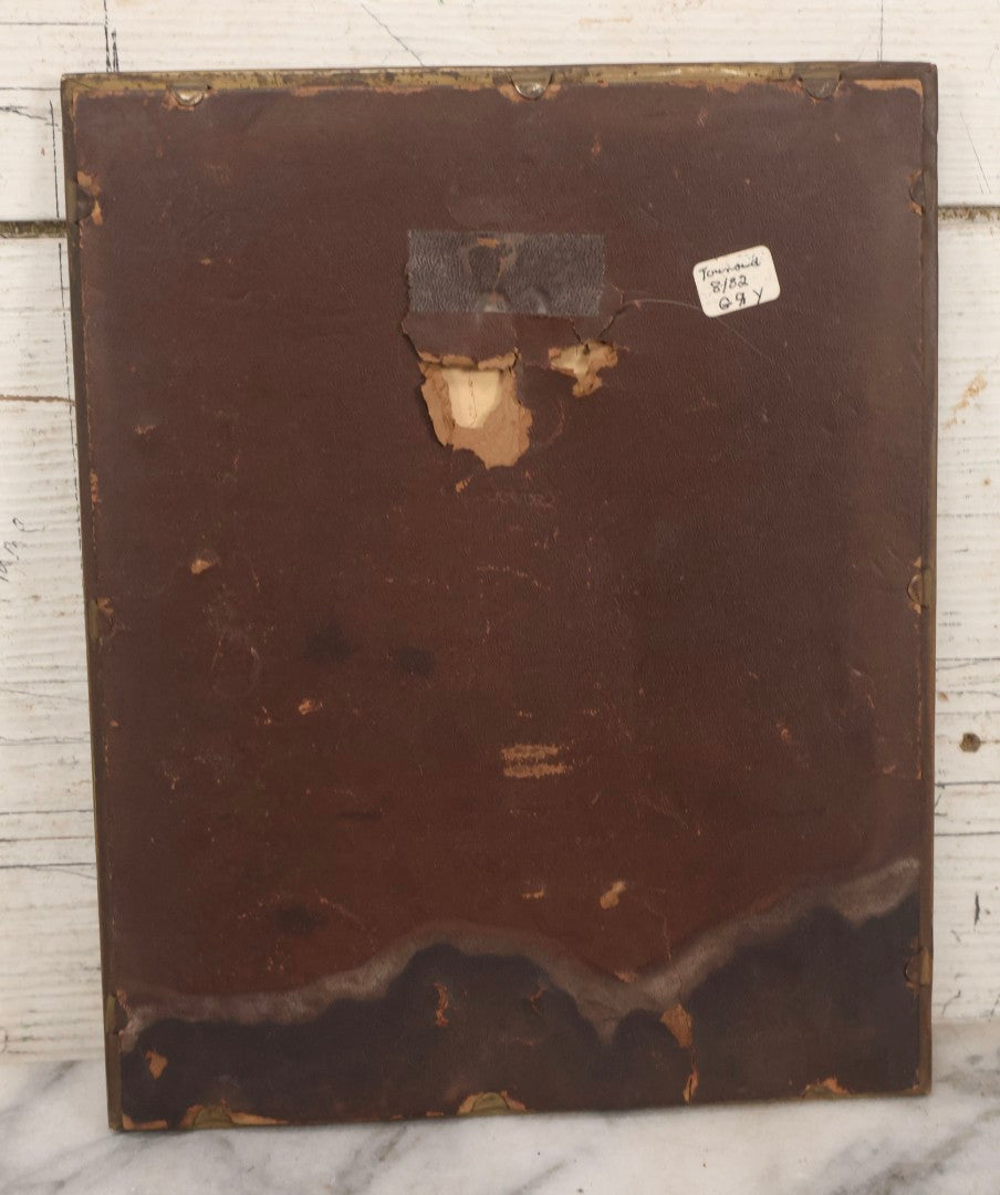Lot 138 - Antique Hammered Brass Photo Frame With Grapes And Grape Leaves Motif, Missing Stand, 8-1/8" x 10"