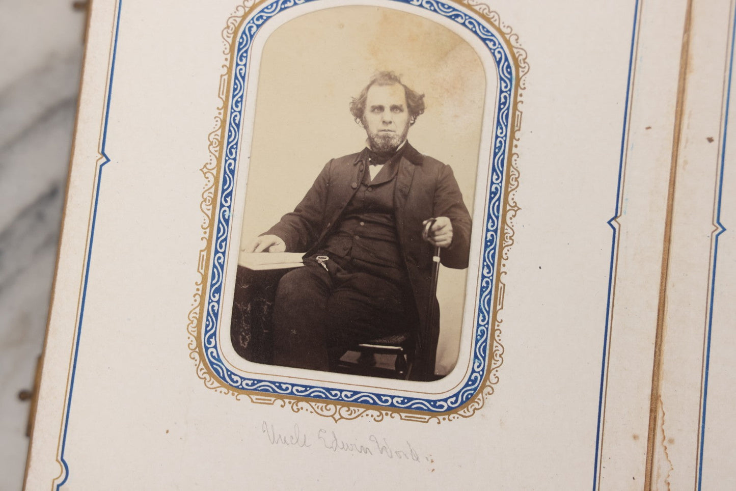 Lot 139 - Antique Portrait Photograph Album With 38 Carte De Visite C.D.V.. Photographs And One Tintype, Many Identified In Pencil