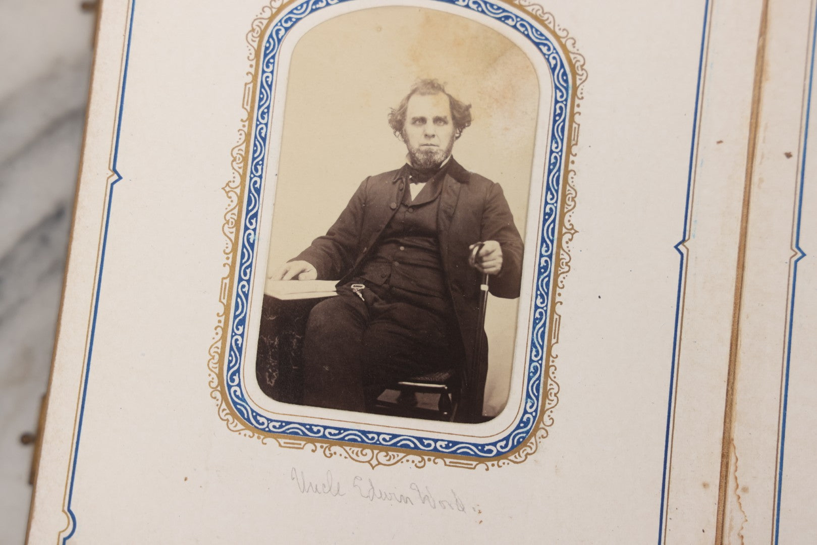 Lot 139 - Antique Portrait Photograph Album With 38 Carte De Visite C.D.V.. Photographs And One Tintype, Many Identified In Pencil