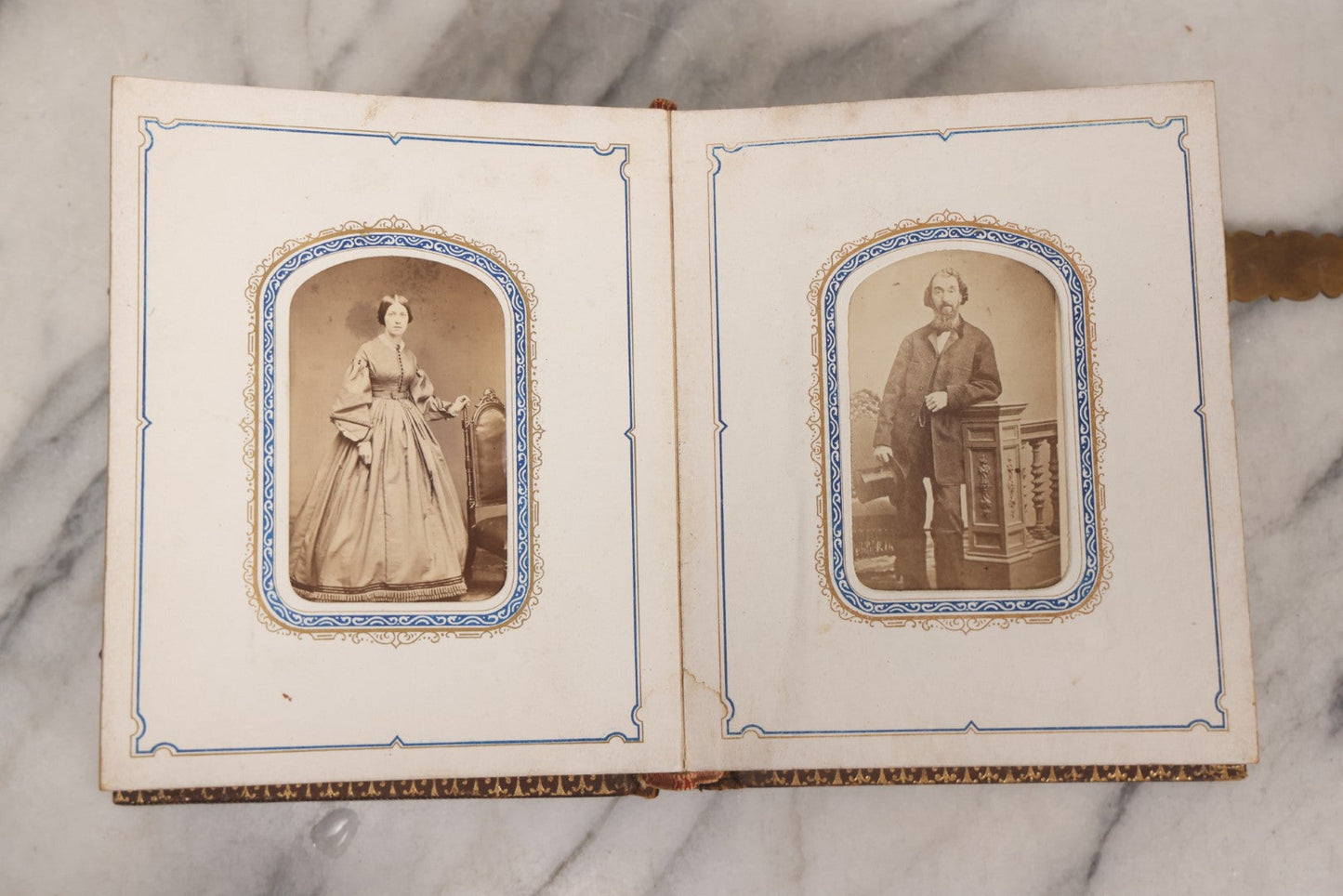 Lot 139 - Antique Portrait Photograph Album With 38 Carte De Visite C.D.V.. Photographs And One Tintype, Many Identified In Pencil