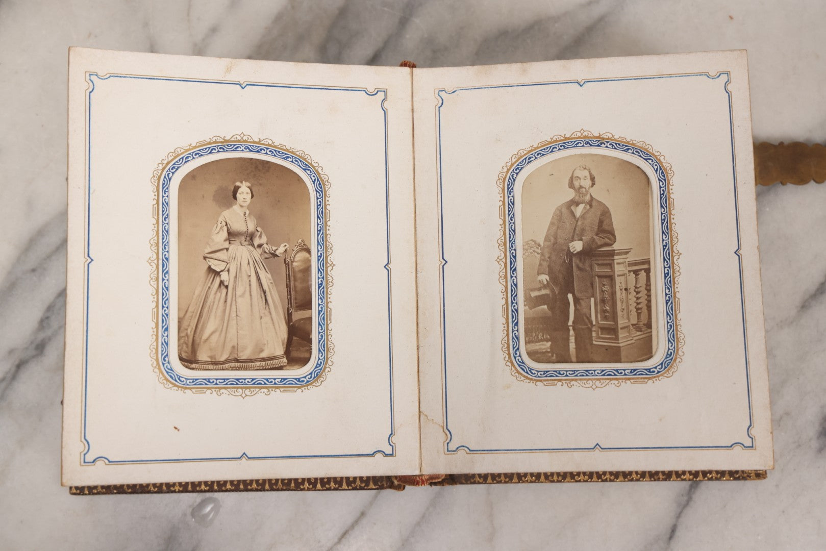 Lot 139 - Antique Portrait Photograph Album With 38 Carte De Visite C.D.V.. Photographs And One Tintype, Many Identified In Pencil