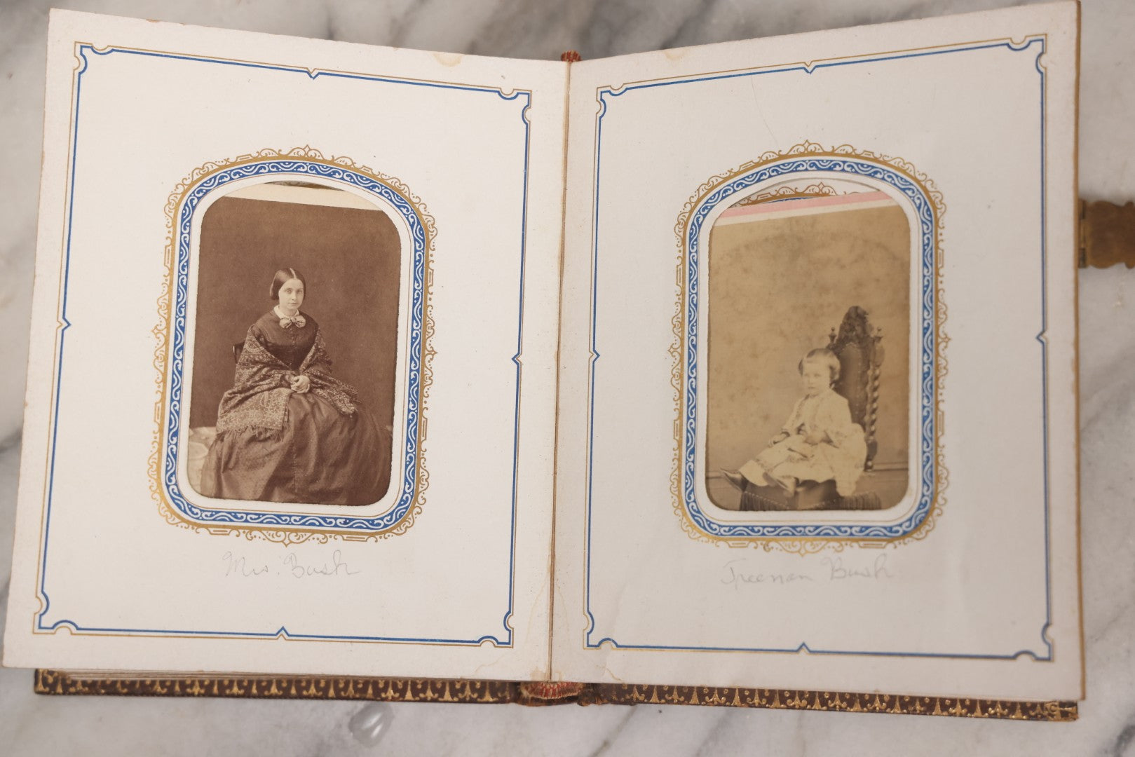 Lot 139 - Antique Portrait Photograph Album With 38 Carte De Visite C.D.V.. Photographs And One Tintype, Many Identified In Pencil
