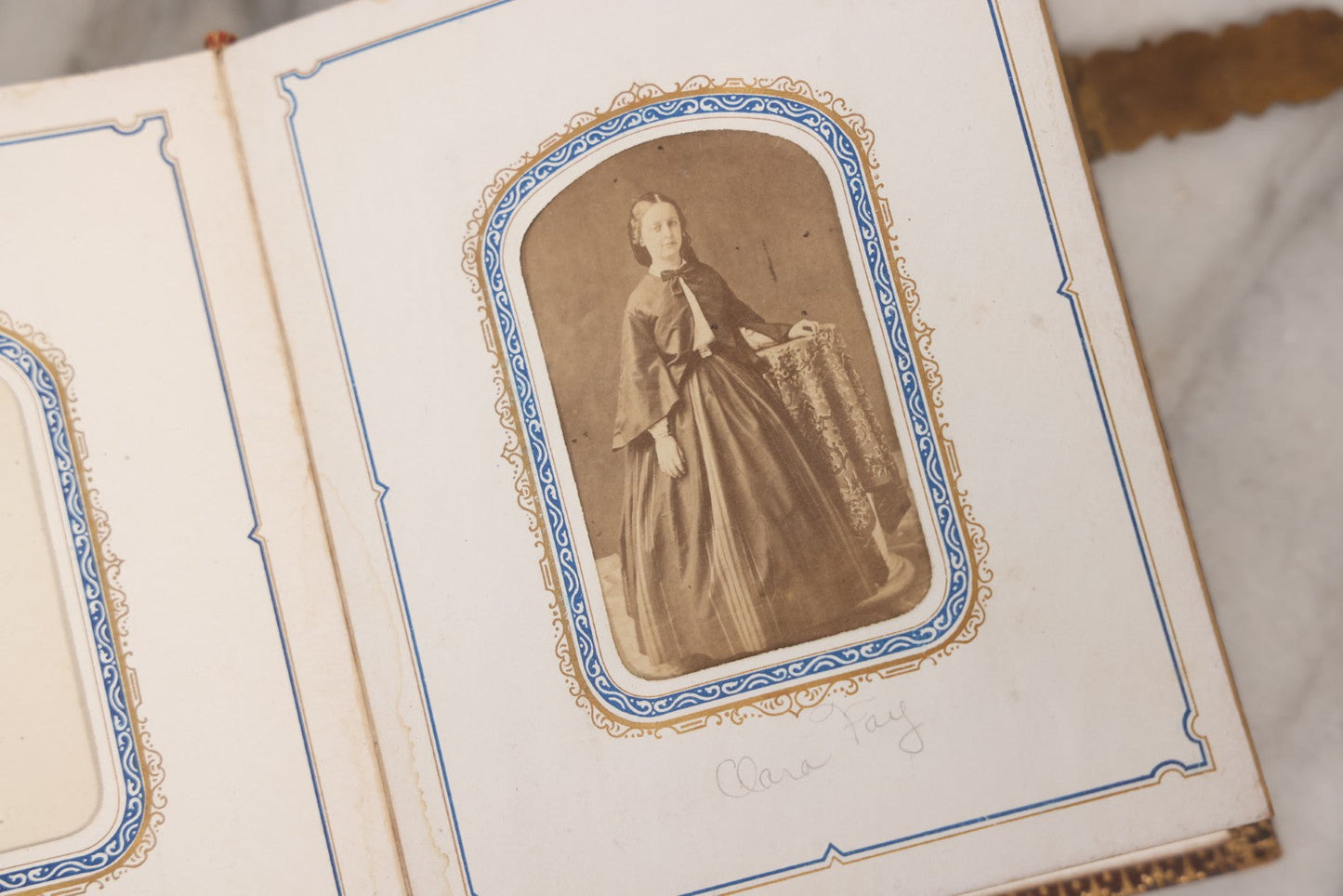 Lot 139 - Antique Portrait Photograph Album With 38 Carte De Visite C.D.V.. Photographs And One Tintype, Many Identified In Pencil