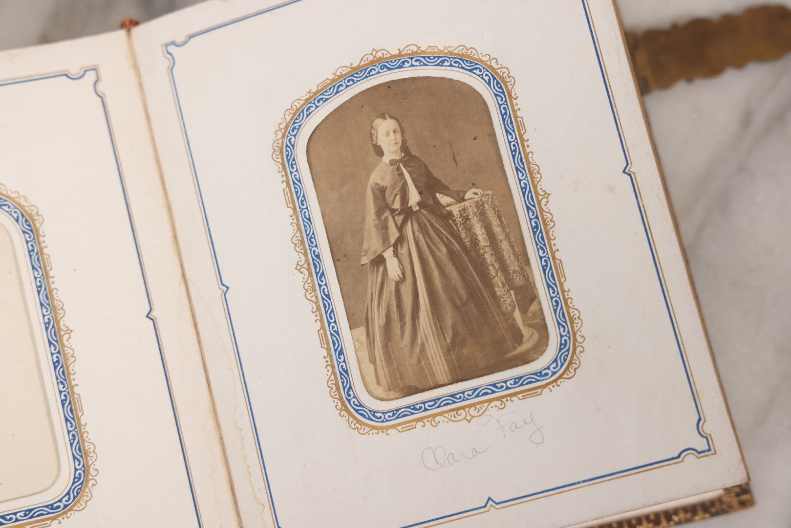 Lot 139 - Antique Portrait Photograph Album With 38 Carte De Visite C.D.V.. Photographs And One Tintype, Many Identified In Pencil
