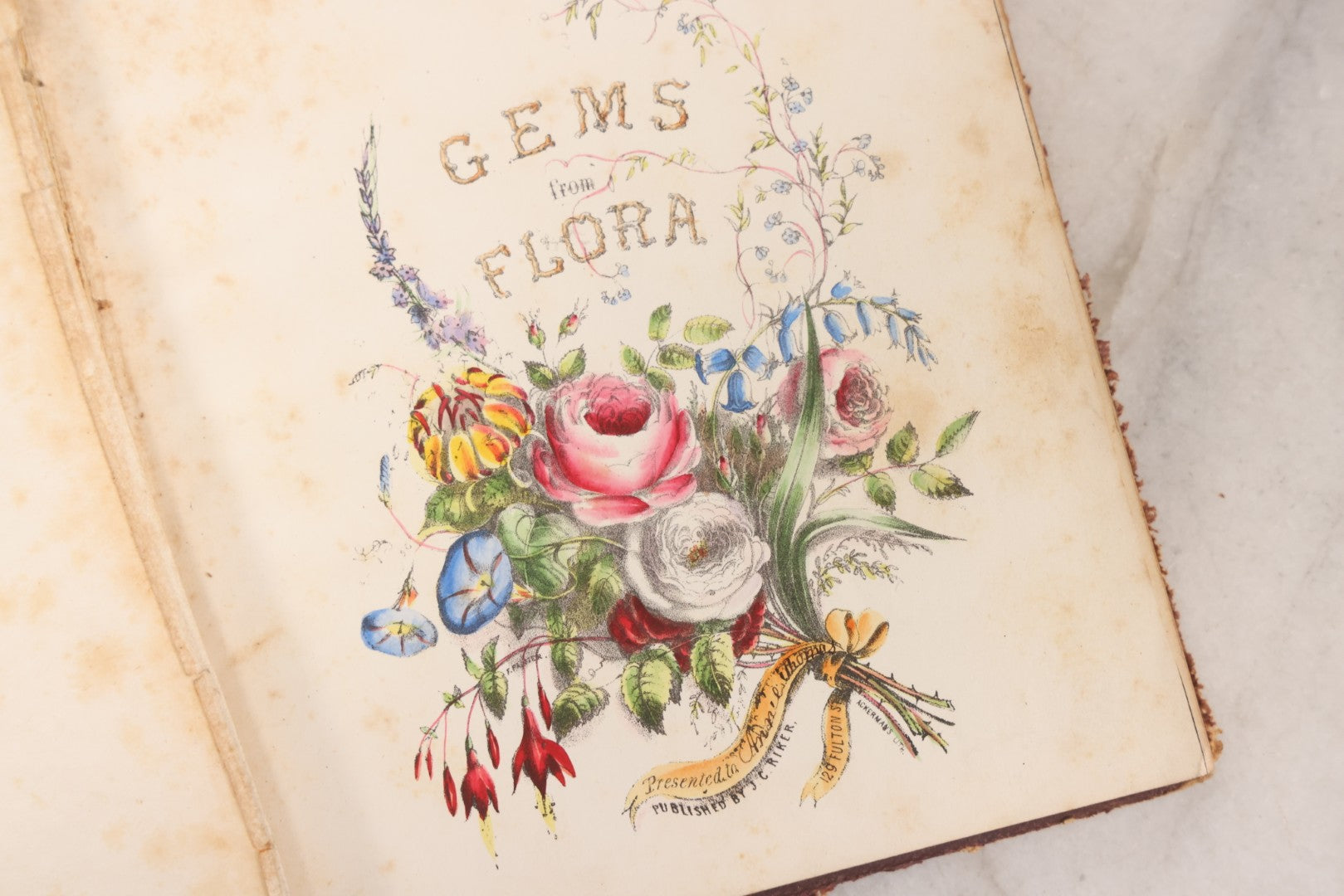 Lot 155 - Antique Autograph Book “Gems From Flora, Illustrated” By J. C. Riker With Dozens Of Entries To Annie Thomas, Including Hand-Colored Flower Lithographs, Circa 1835