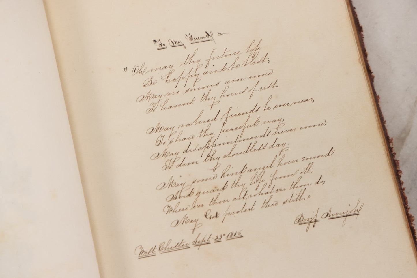 Lot 155 - Antique Autograph Book “Gems From Flora, Illustrated” By J. C. Riker With Dozens Of Entries To Annie Thomas, Including Hand-Colored Flower Lithographs, Circa 1835