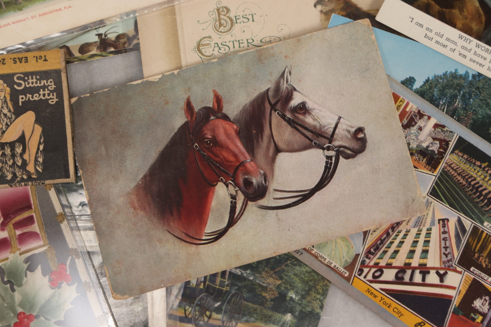 Lot 172 - Grouping Of 20+ Antique And Vintage Postcards And Ephemera Including Holiday Postcards, Sing Sing Prison Cards, Naumkeag Steam Cotton Co. Pamphlet, Salem, Massachusetts Brochure, Trade Cards, And More