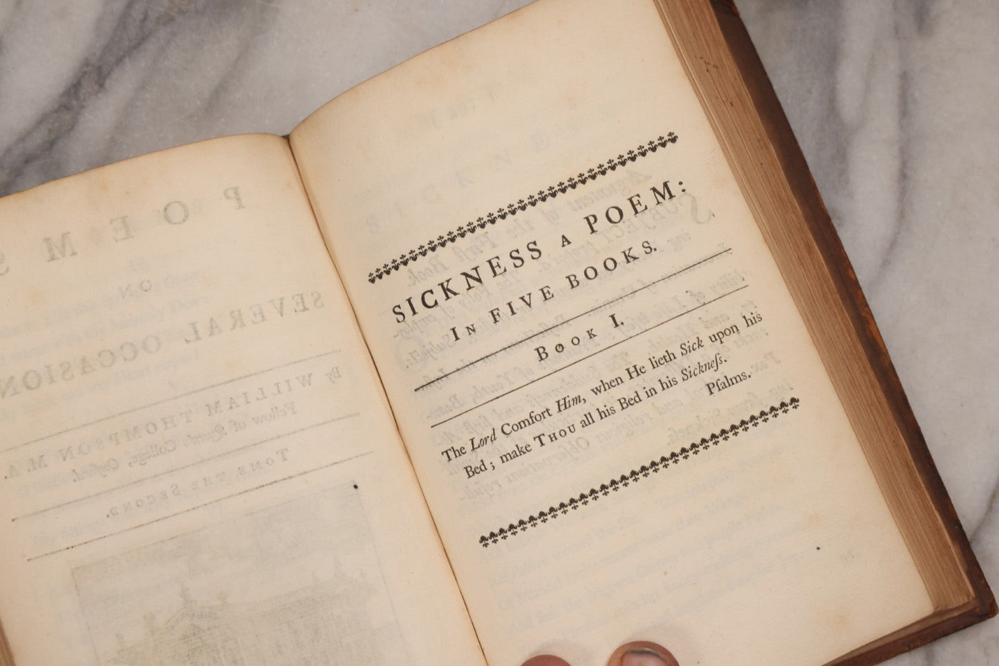 Lot 190 - “Thompson's Poems” Antique Poetry Book By William Thompson, Printed At Oxford At The Theatre, 1757, With Engraved Designs After Poems, Note Missing Cover