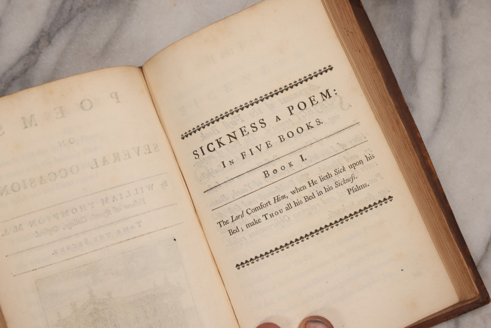 Lot 190 - “Thompson's Poems” Antique Poetry Book By William Thompson, Printed At Oxford At The Theatre, 1757, With Engraved Designs After Poems, Note Missing Cover
