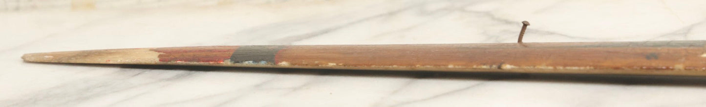 Lot 002 - Antique Painted Swordfish Bill Sword With Carved Wooden Handle, Featuring U.S. Naval Warship And Patriotic Shield Motifs, Late 19th–Early 20th Century, 39-3/8" L