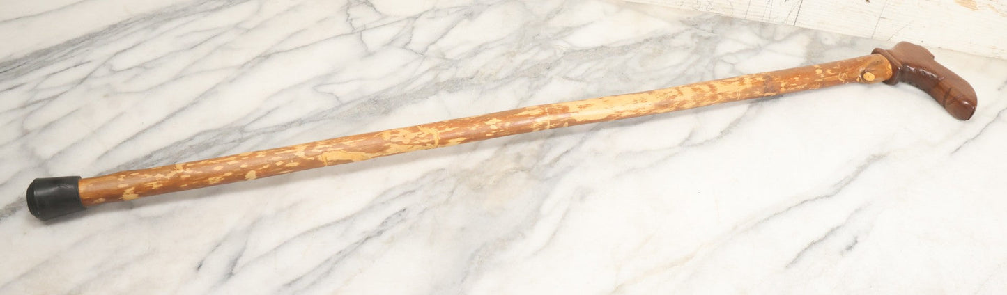 Lot 005 - Vintage Folk Art Cane With Carved Boot Handle And Natural Debarked Wood Shaft, 35-1/8" L