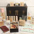Lot 016 - Antique Traveling Salesman's Patent Medicine Case With Extensive Contents From T.M. Sayman Products Co., St. Louis, Missouri — Nos Vanishing Creams, Flavoring Extracts, Remedies, Ephemera & Sales Ledger, 12" H