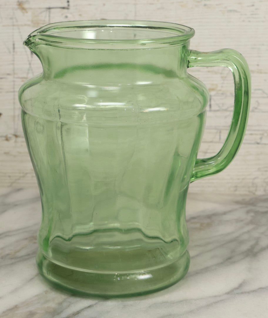 Lot 021 - Antique Uranium Glass Pitcher With Paneled Form, Glows Under Blacklight, Note Chip On Spout And Stress Crack On Handle