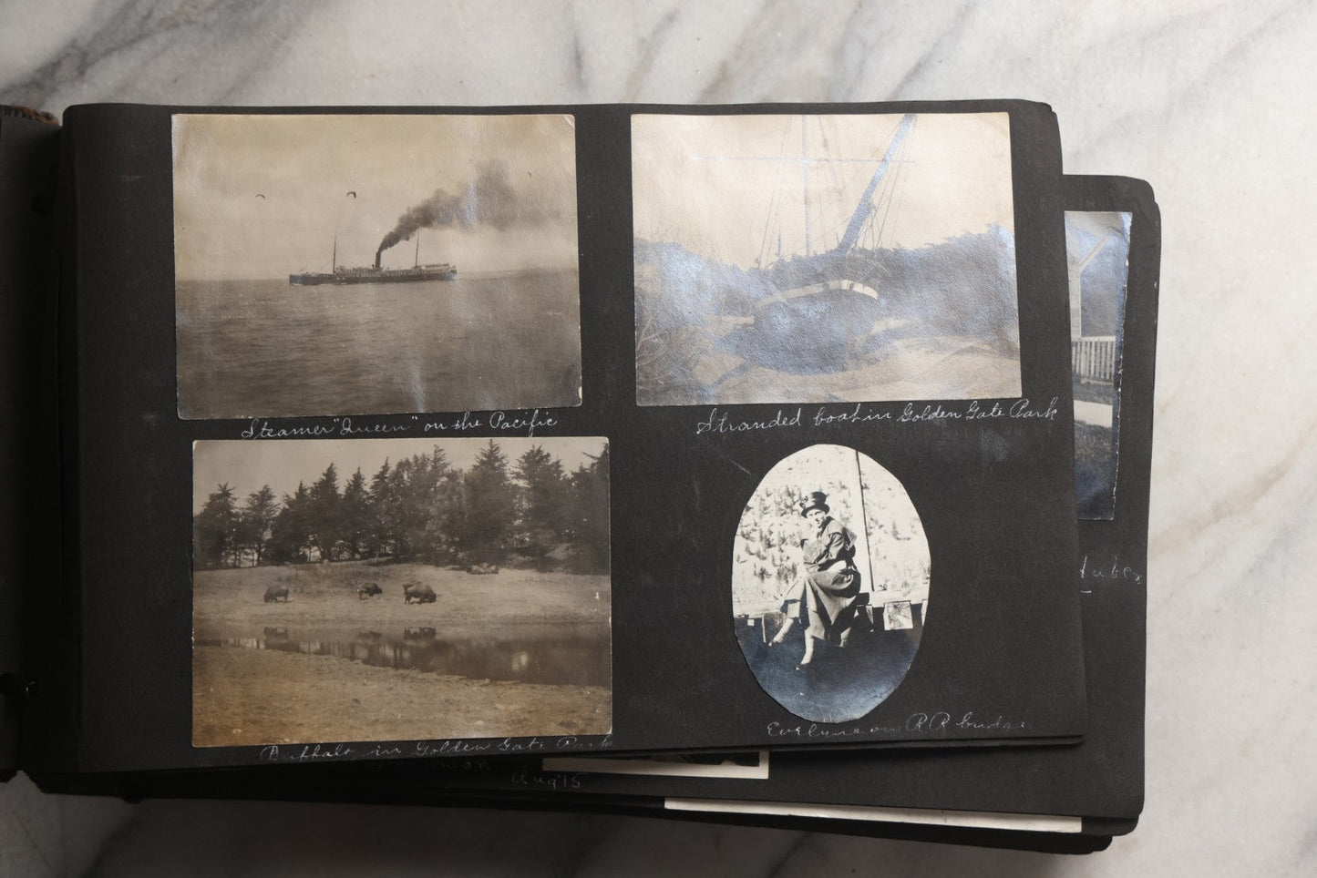Lot 025 - Antique Snapshot Photo Album Gifted To Zella On Christmas 1916 With 1750+ Photos Of Midwest And Western Scenes Including Telluride & Greeley Colorado, Farm Life, Animals, Automobiles, Oil Wells, Early Aviation, And WWI Soldiers, 1916–1920