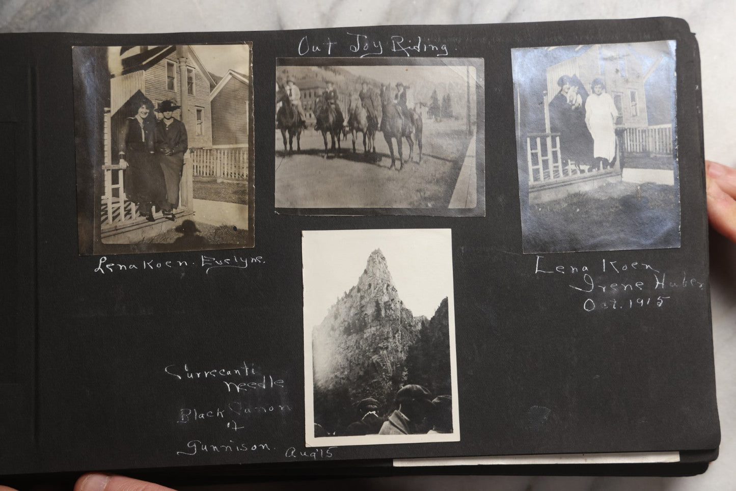 Lot 025 - Antique Snapshot Photo Album Gifted To Zella On Christmas 1916 With 1750+ Photos Of Midwest And Western Scenes Including Telluride & Greeley Colorado, Farm Life, Animals, Automobiles, Oil Wells, Early Aviation, And WWI Soldiers, 1916–1920