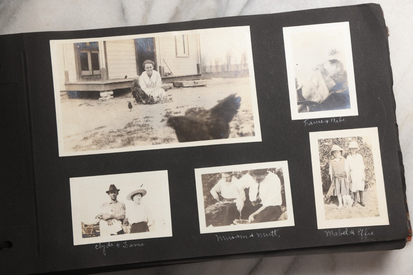 Lot 025 - Antique Snapshot Photo Album Gifted To Zella On Christmas 1916 With 1750+ Photos Of Midwest And Western Scenes Including Telluride & Greeley Colorado, Farm Life, Animals, Automobiles, Oil Wells, Early Aviation, And WWI Soldiers, 1916–1920