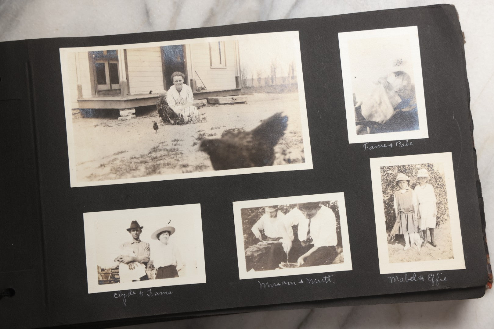 Lot 025 - Antique Snapshot Photo Album Gifted To Zella On Christmas 1916 With 1750+ Photos Of Midwest And Western Scenes Including Telluride & Greeley Colorado, Farm Life, Animals, Automobiles, Oil Wells, Early Aviation, And WWI Soldiers, 1916–1920