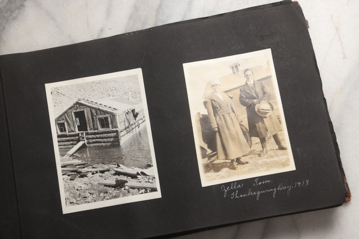 Lot 025 - Antique Snapshot Photo Album Gifted To Zella On Christmas 1916 With 1750+ Photos Of Midwest And Western Scenes Including Telluride & Greeley Colorado, Farm Life, Animals, Automobiles, Oil Wells, Early Aviation, And WWI Soldiers, 1916–1920