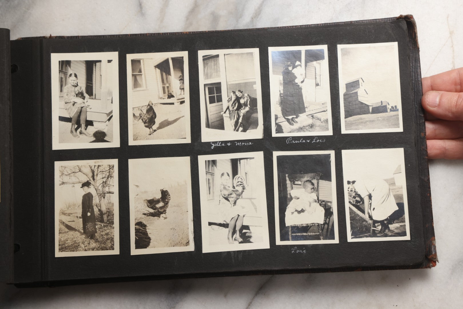 Lot 025 - Antique Snapshot Photo Album Gifted To Zella On Christmas 1916 With 1750+ Photos Of Midwest And Western Scenes Including Telluride & Greeley Colorado, Farm Life, Animals, Automobiles, Oil Wells, Early Aviation, And WWI Soldiers, 1916–1920